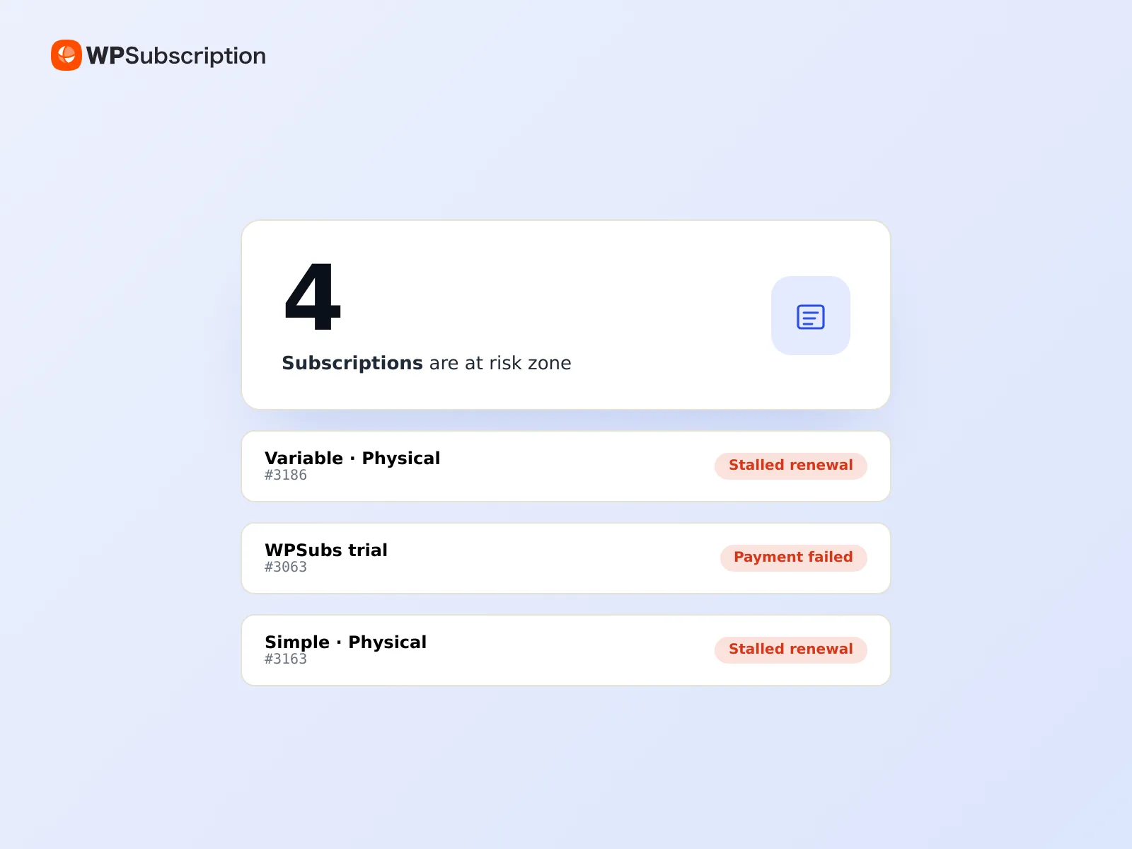 At-risk subscriptions dashboard