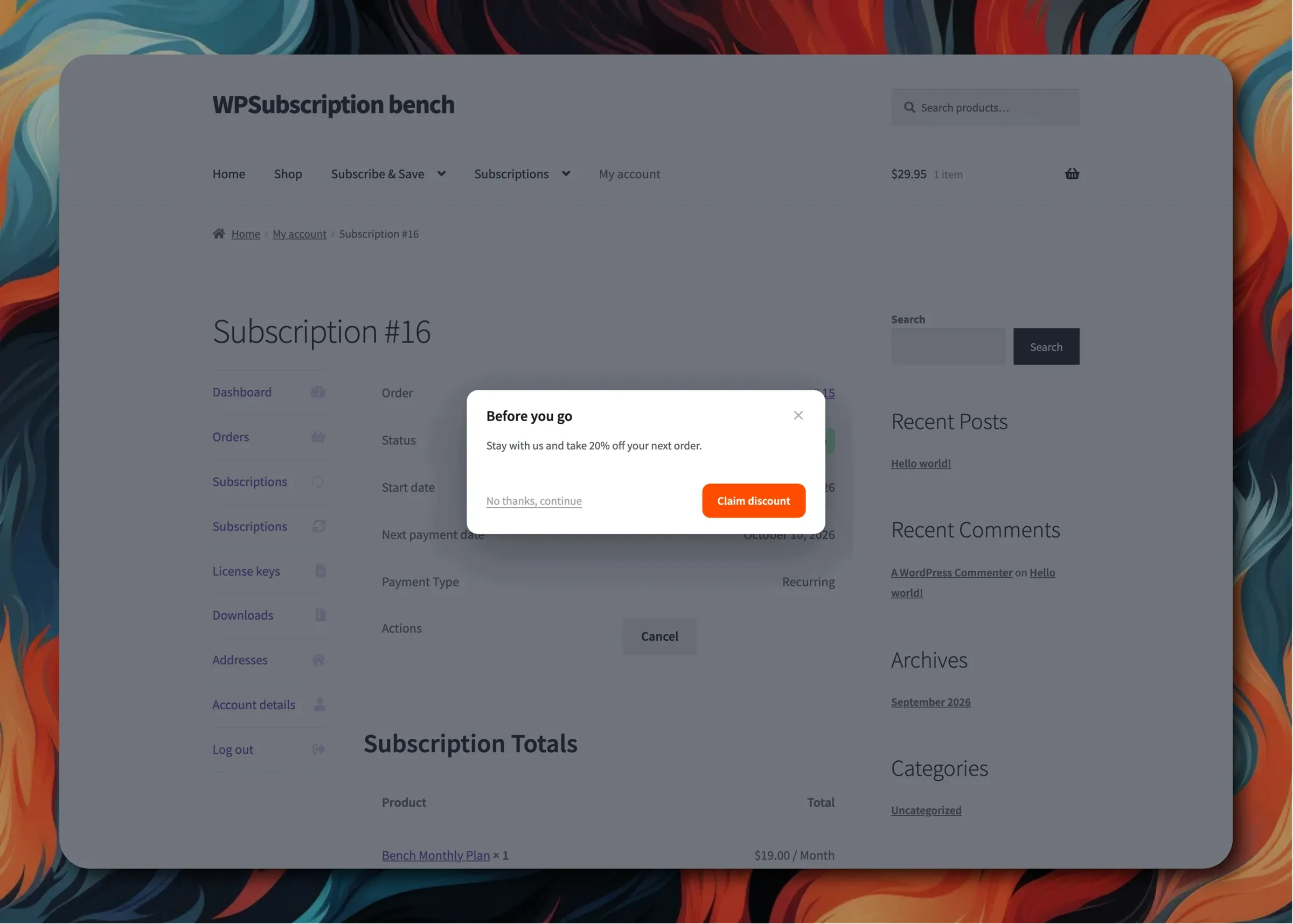 WPSubscription Cancellation Retention Offer