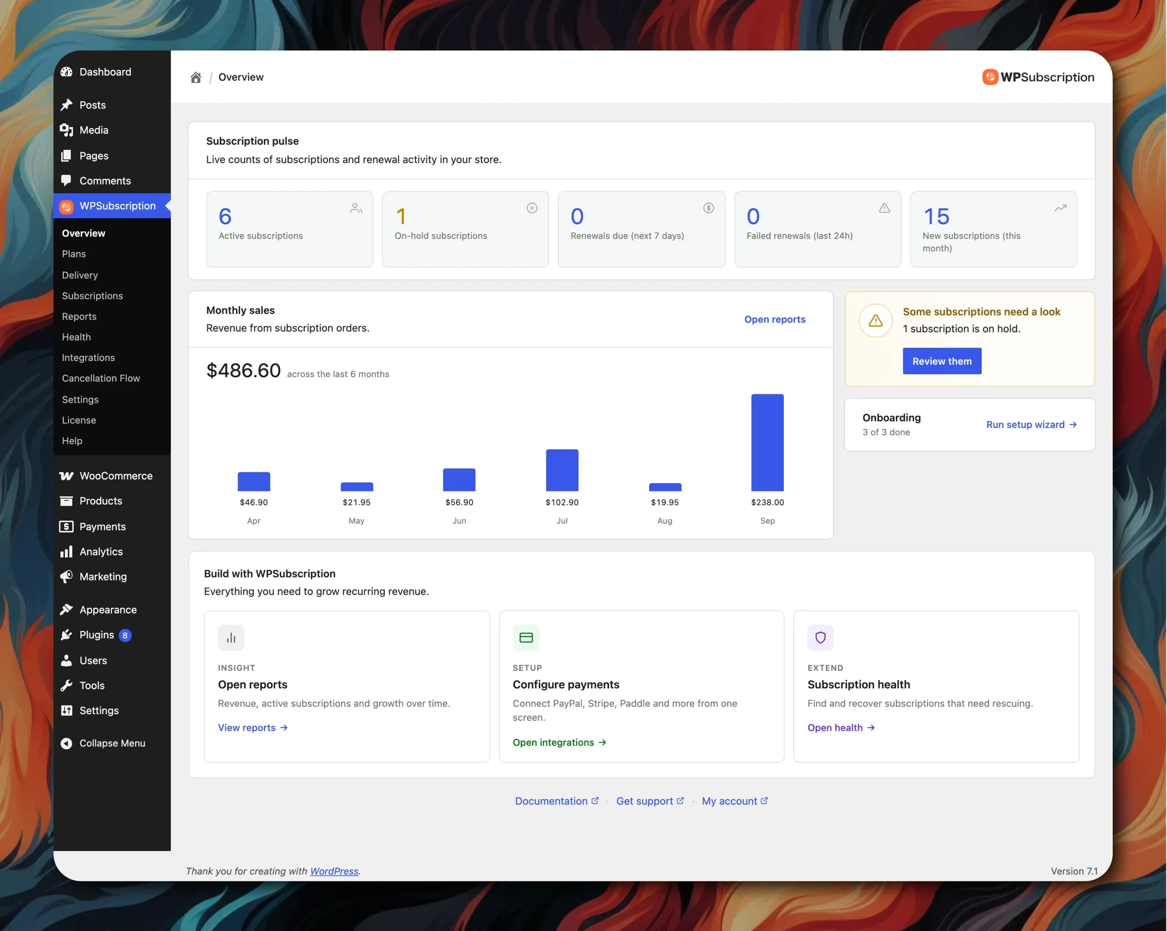 WPSubscription 2.0 Overview Dashboard