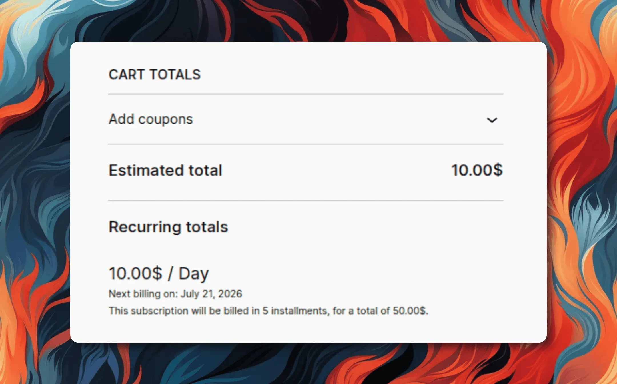 Show Total Amount of the Split Payments in Cart