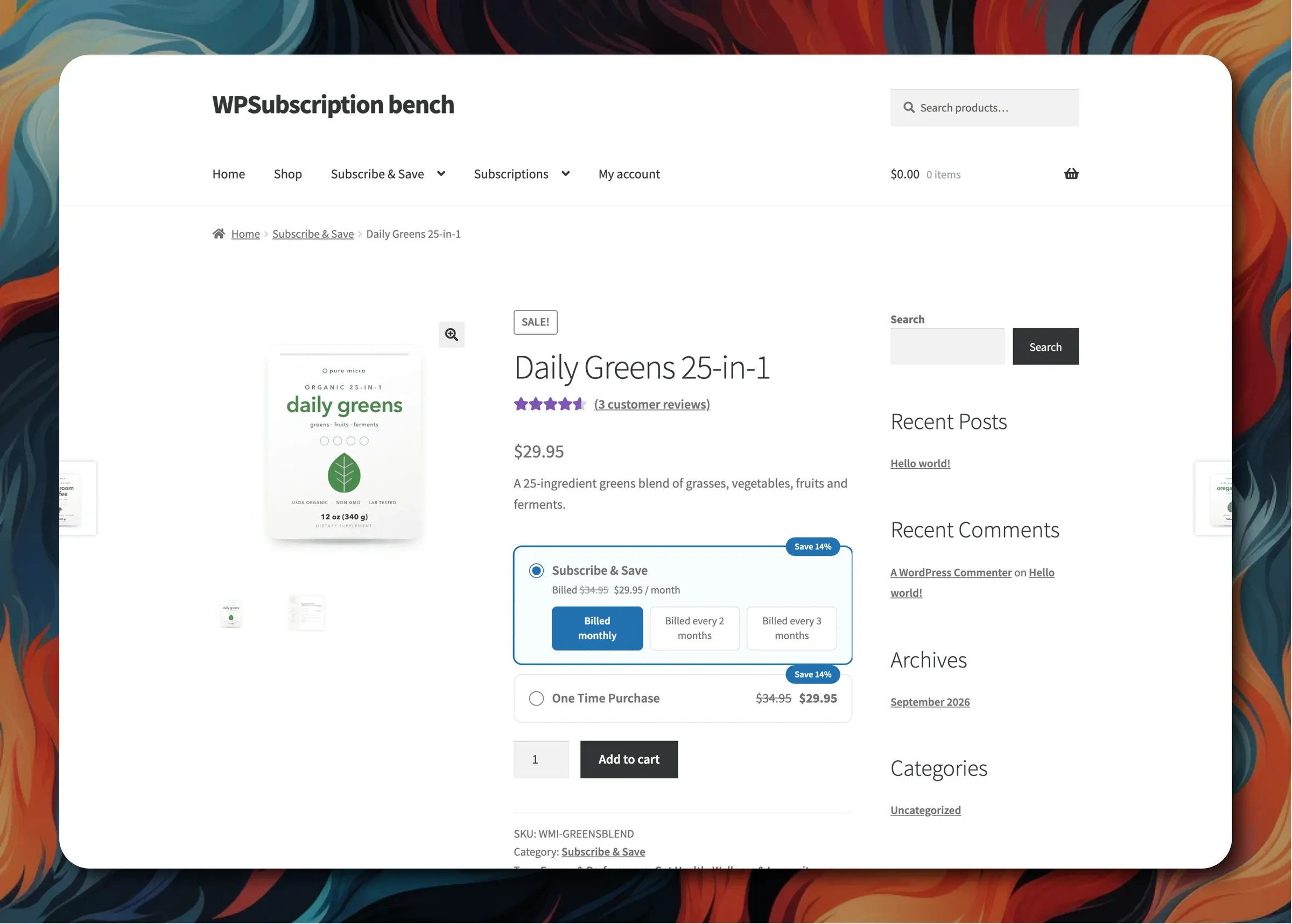 WPSubscription Product Page Plan Selector