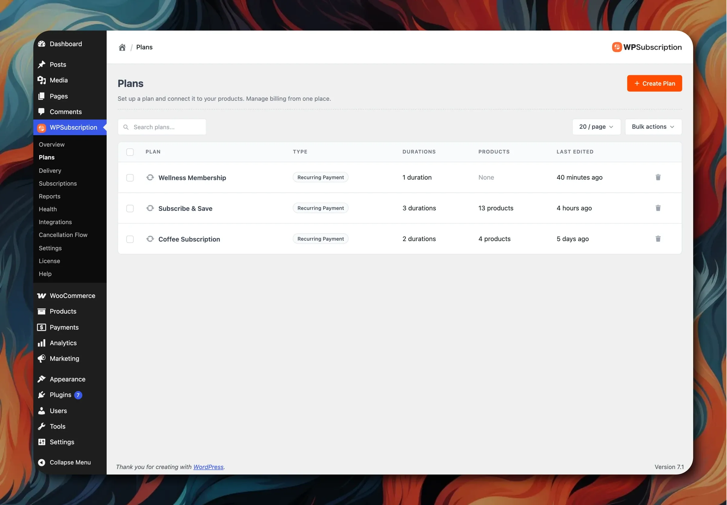 WPSubscription 2.0 Subscription Plans Management