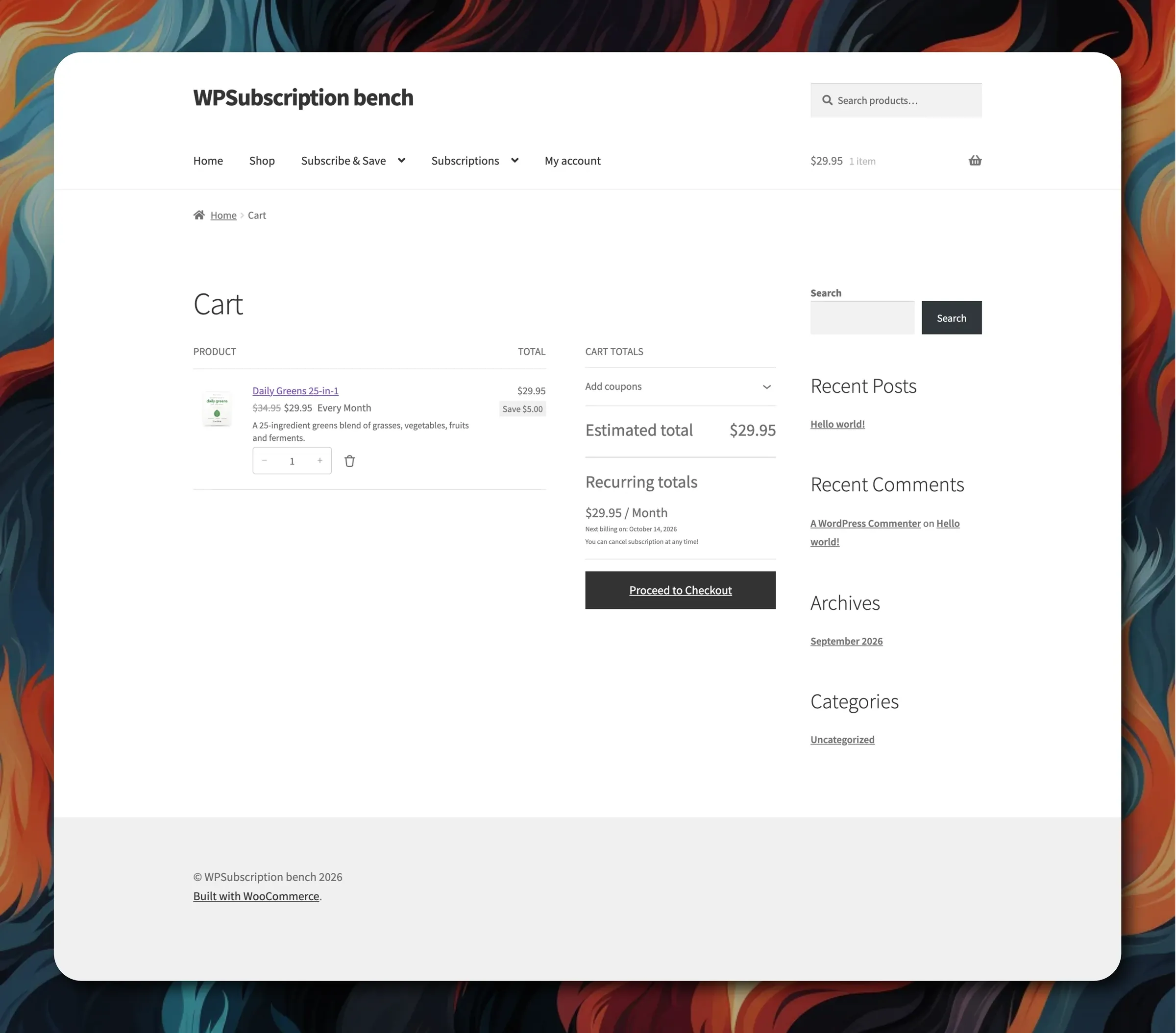 WPSubscription Cart and Checkout Summary