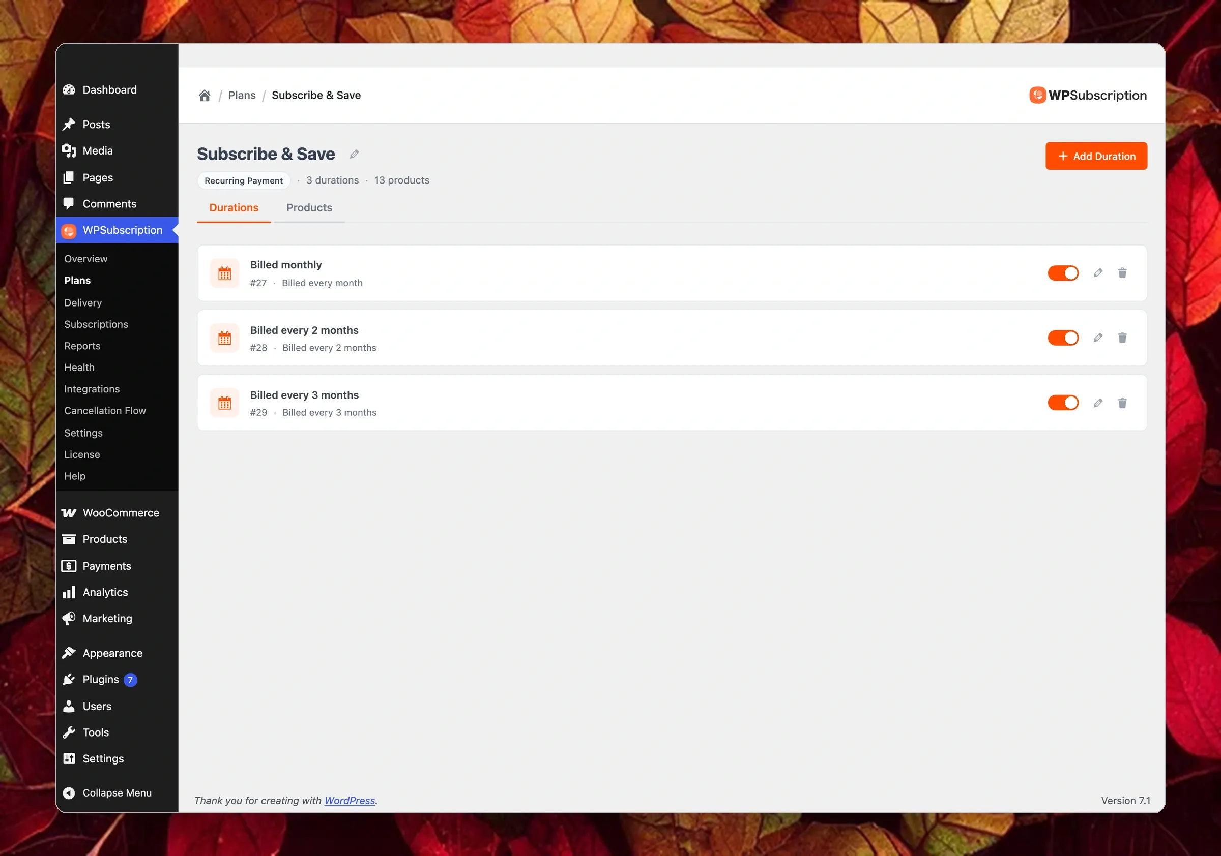 WPSubscription Plan Durations Configuration