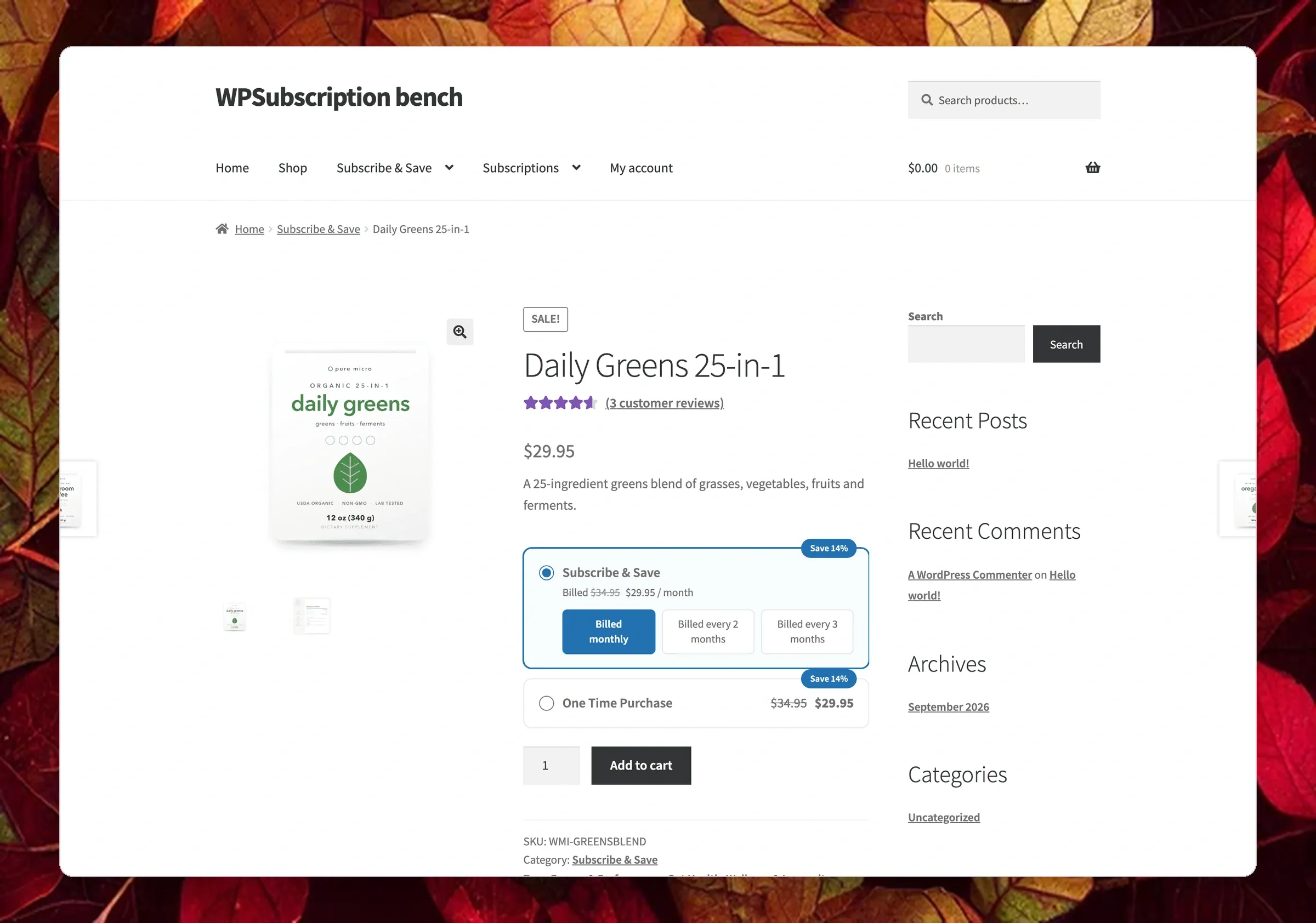 WPSubscription Product Page Plan Selector