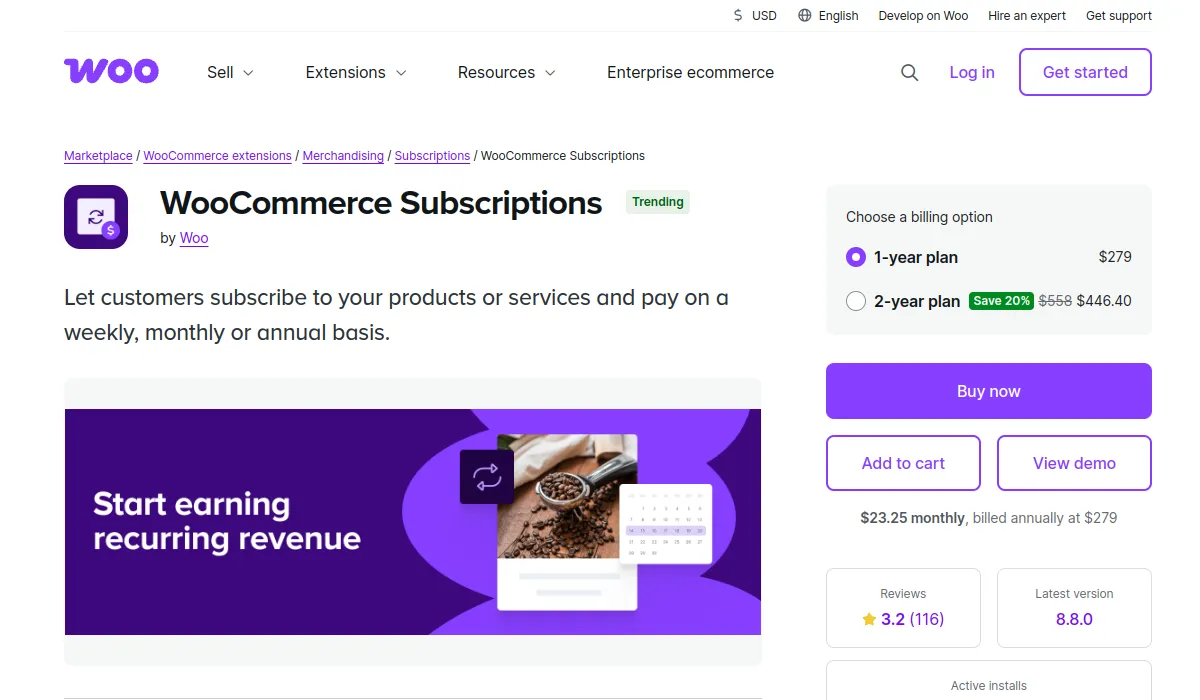 WooCommerce Subscriptions website