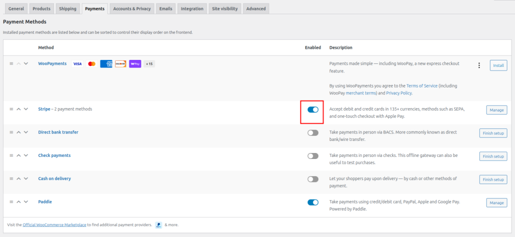 enable stripe