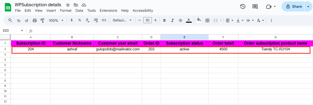 WPSubscription sheet